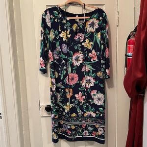 Liz Claiborne Navy Floral Long Sleeve Dress